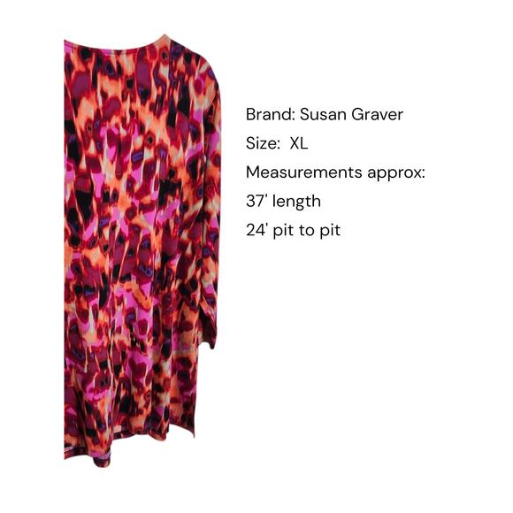 Susan Graver Womens XL Shirt Tunic Abstract Pattern Jeweled V-neckline - Picture 2 of 9